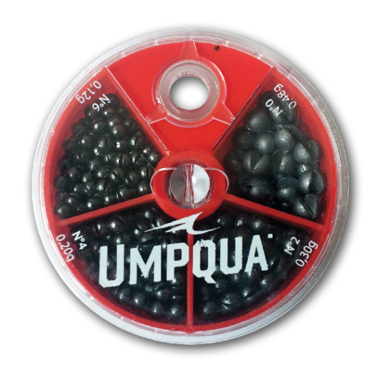 Umpqua 4-way Split Shot Assortment i gruppen Kroker Og Terminal Takkel / Ledere Og Fortommsmaterialer / Fortommsmaterialer / Fortommsmateriale Fluefiske hos Sportfiskeprylar.se (NFD9382)