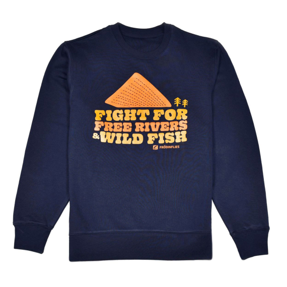 Frödin \'Free Rivers & Wild Fish\' Sweatshirt - Navyv Blue i gruppen Klær Og Fottøy / Klær / Gensere / Gensere hos Sportfiskeprylar.se (OT-FRSLr)