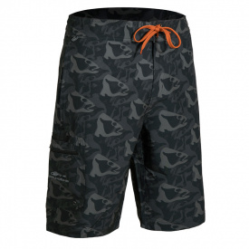 Grundéns Fish Head Board Shorts, Black Fish Camo